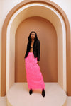 Long Pink Feather Skirt with Slit