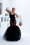 Canton Mermaid Sheer Tulle Full Length Skirt in Black
