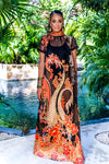 Antalya Bias Sheer Brocade Floor Length Dress with Cap Sleeves