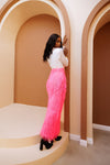 Long Pink Feather Skirt with Slit