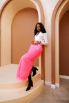 Long Pink Feather Skirt with Slit