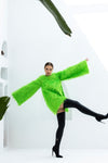 Kiraly Green Round Neck Long Sleeve Tunic Feather Dress with Rhinestone Neckline
