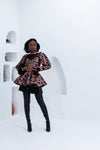 York Peplum High Neck Top With Sheer Sweetheart Neckline in Black Multi-Color