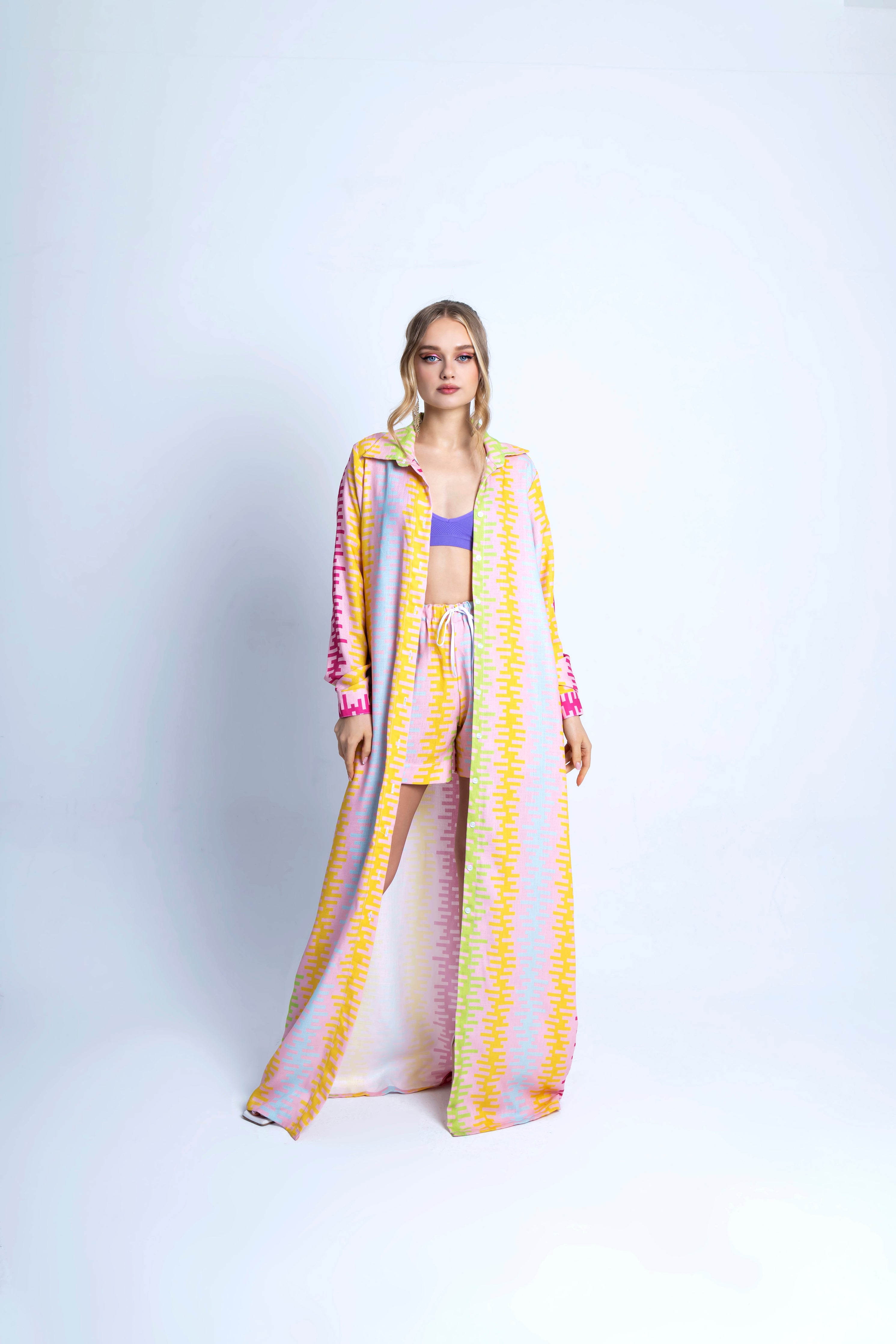 Paca Shop Paca Linen Maxi Shirt Dress and Short set