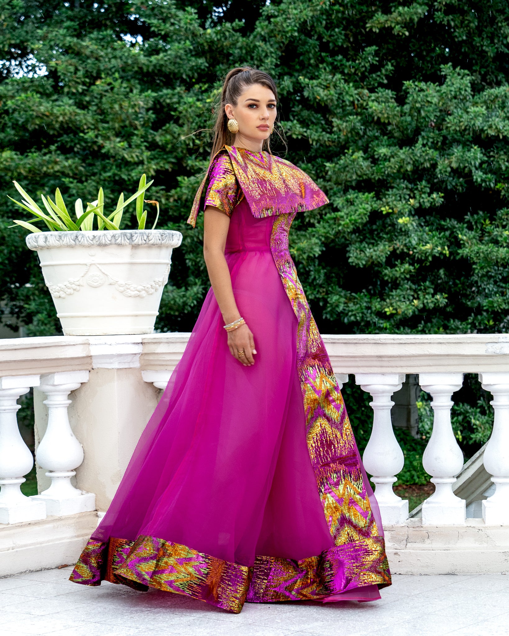 Geneva Organza Brocade Maxi with Removable Cape Large Geneva Organza Brocade Maxi with Removable Cape Large
