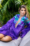 Kazin Purple Long Sleeve Tunic Feather Dress with Rhinestone