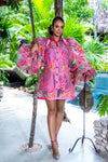 Dorottya Oversize Sleeves Button Down Sheer Dress with Inner Slip