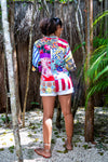 Mercado Short Sleeve Button Down Silk Shirt with Collar