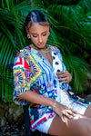 Mercado Short Sleeve Button Down Silk Shirt with Collar